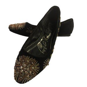 Naughty Monkey Womens Velour Velvet Beaded Jeweled Black Flats Size 8.5
